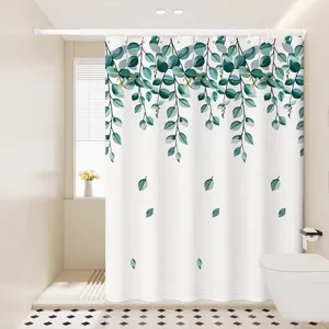 Cortina de Ducha Impermeable para Baño Patrón Floral Botánico Cortina de Tela Con Ganchos y Embragues Para Decoración de Baño en el Hogar