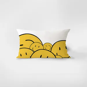 Cuscino rettangolare moderno cartone animato nordico, fodera velluto stampata faccine.