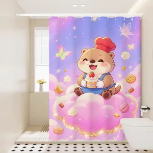 Waterproof shower curtain with cute cartoon animal design, perfect for modern bathroom decor.