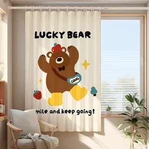 Retro Cartoon Bär Vorhang Detailansicht, vintage ästhetischer Raumdekor, weicher Stoff.