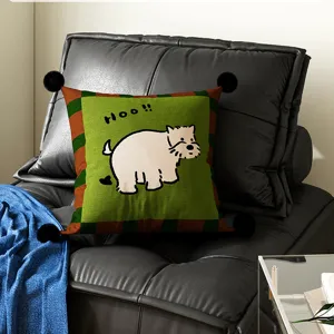 Cartoon dopamine green throw pillow with removable cover, soft cushion for living room sofa.