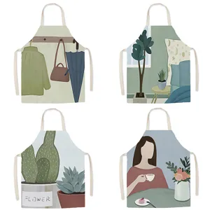 Delantal de Cocina Estampado Lindo para Cocinar Hornear Limpieza Del Hogar Tela de Poliéster Delantal con Peto Ajustable Unisex