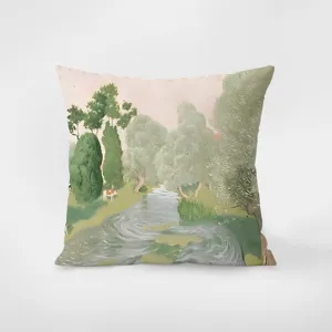 Housse de coussin artistique style retro paysage pastoral pour salon canape decoratif