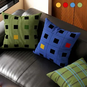 Funda de Cojín Geométrico Retro Americano Suave Peluche Sofá Funda Cojín Hogar Oficina Coche Cojín Decorativo