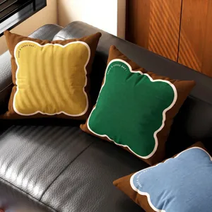Funda de Cojín Geométrica de Mediados de Siglo en Felpa Suave para Sofá Oficina Coche Decoración Hogar Cojín Cuadrado