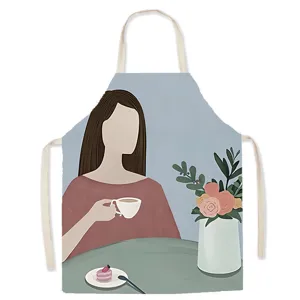 Delantal de cocina con ilustración artística, cómodo tejido de algodón, ideal para cocinar.
