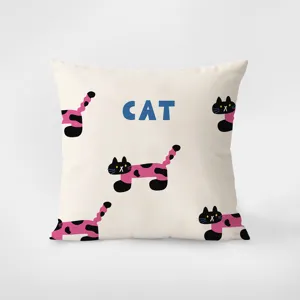 Cute cartoon cat pattern square pillow cover for living room sofa or comfortable office use.
