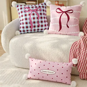 Cute bow decorative throw pillow soft plush cushion living room sofa bed home decor 45x45cm