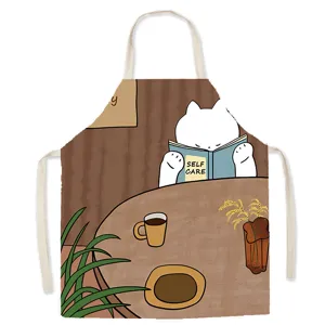 Cute cat print kitchen apron with adjustable straps, perfect for cooking, baking and daily housework.