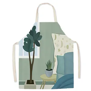 Bonito delantal de cocina para el hogar, diseño elegante con plantas verdes, muy útil.