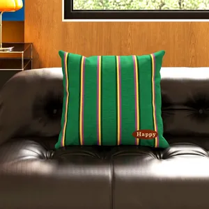 Funda de cojín geométrica retro, cojín de sofá a rayas verdes para la decoración del hogar.