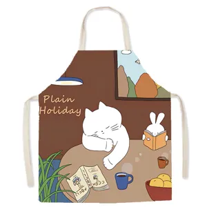 Cute cartoon cat rabbit apron kitchen cooking baking cotton linen waterproof chef tablier