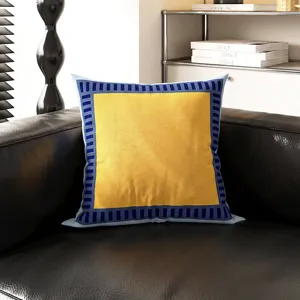 Modern Bauhaus geometric throw pillow cover, vibrant yellow blue design for home sofa.