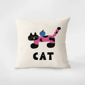 Cute cartoon cat print square pillow cover soft cushion case for living room sofa decor
