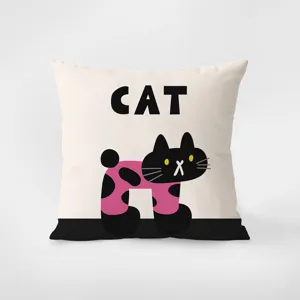Cute cartoon black cat throw pillow cover for living room sofa bedroom decorative couch cushion.