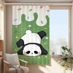 Niedlicher Panda Verdunkelungsvorhang, grünes Gras Design, thermoisoliertes Schlafzimmerfenster.
