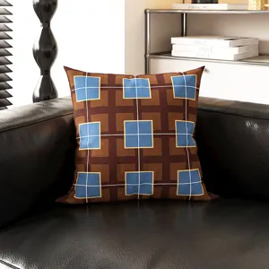 Mid-century Bauhaus style geometric pattern throw pillow cover, stylish couch decor detail.
