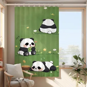 Detailaufnahme des süßen Cartoon-Panda-Verdunkelungsvorhangs für Kinderzimmer, grün isoliert.