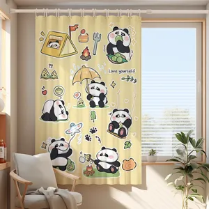 Süsser Cartoon Panda Verdunkelungsvorhang Kinderzimmer gelber Thermo Fenster Vorhang