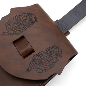 Medieval retro embossed leather waist pouch, Viking cosplay costume LARP accessory bag.