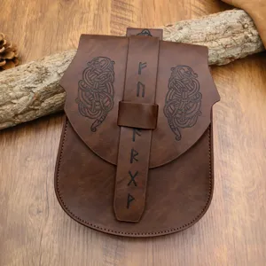 Medieval Viking faux leather waist bag retro embossed cosplay costume accessory pouch