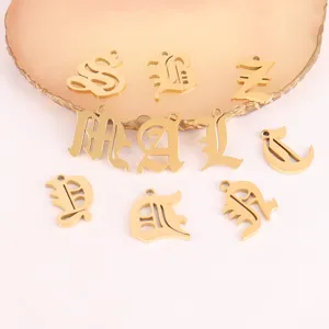 Stainless steel gothic initial letter pendant DIY jewelry accessory 18k gold plated