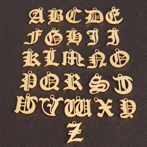Stainless steel gothic letter pendants A-Z gold plated DIY jewelry accessories