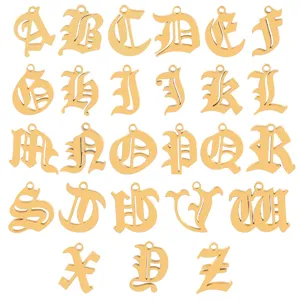Gothic Alphabet A-Z Initial Charms Stainless Steel Vacuum Plated 18K Gold Polished Gothic Letter Pendants For DIY Jewelry Making Crafts Accessories