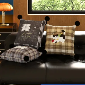 British style cartoon animal throw pillow cover with cute cat pattern for sofa and bedroom decor.