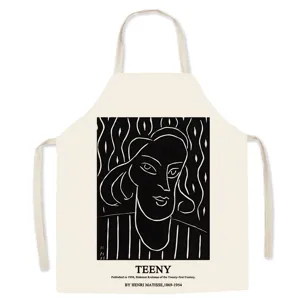 Nordic Matisse art print cotton linen apron, stylish black and white portrait design cooking bib.