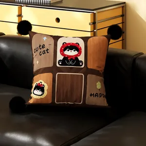 Vintage cartoon cute cat throw pillow for living room sofa bedroom decorative cushion cover with core.