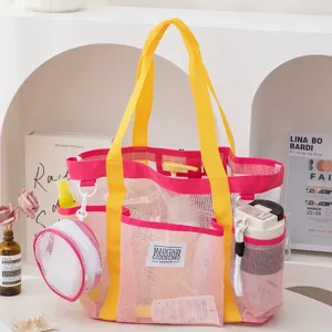 Large Capacity Mesh Beach Bag Multi Pocket Travel Storage Tote Waterproof Swimming Bag with Small Pouch for Women