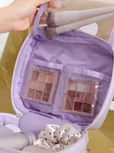 Macaron purple puff cosmetic bag large capacity soft portable travel makeup storage pouch bag