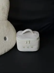 Floral makeup bag with large capacity, portable cosmetic storage pouch with top handle for travel.