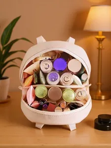 Large capacity cosmetic bag shell shaped makeup organizer portable travel toiletry storage bag beige