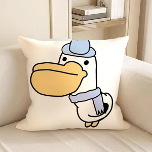 Dettaglio cuscino decorativo con anatra cartone animato, morbido cuscino per divano letto.