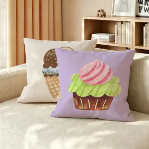 Housse de Coussin Douce en Peluche Joli Motif de Dessert Taie de Coussin Décorative Carrée Pour Canapé Salon