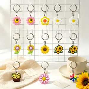 Leuke siliconen bloem sleutelhanger, kleurrijke margriet tas hangers voor sleutels.