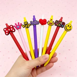 Retractable Ballpoint Pen Cute Cartoon Silicone Charm Writing Pen Student Stationery Office Supplies