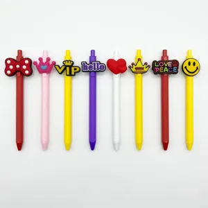 Retractable ballpoint pens with cute 3D silicone cartoon toppers student stationery black ink