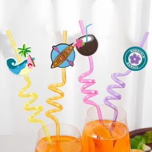 Colorful curly drinking straws with cute summer silicone charms, perfect for party and drinks.