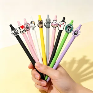 Schattige Kat Gel Ink Pen Intrekbare Handtekening Pennen Met Siliconen Hanger Cartoon Studenten Kantoorartikelen