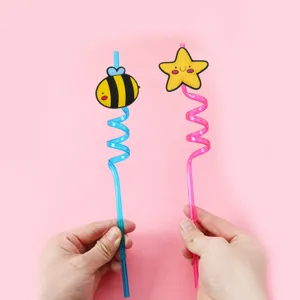 Cute cartoon bee star silicone curly drinking straws creative party drink accessories 2pcs