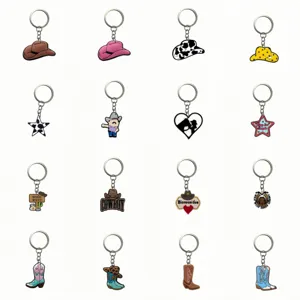 Set de llaveros de PVC suave tema cowboy occidental, 16 adorables diseños de colgantes.