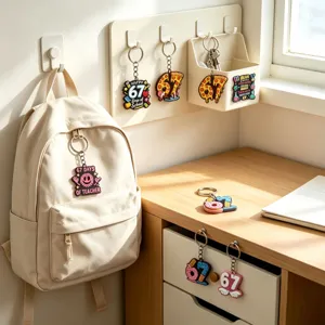 Nummer 67 zachte PVC sleutelhanger detail, schattige cartoon hanger voor tassen en auto's.