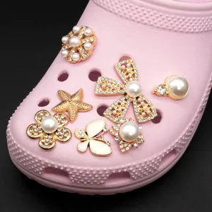 Crocs DIY shoe charms pearl rhinestone flower bow detachable accessories for clog sandals.