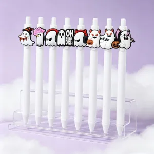 Set de bolígrafos de gel de fantasma de Halloween, bolígrafos blancos con adornos de silicona.