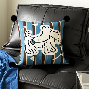 Cartoon cute Bauhaus throw pillow case, modern striped cushion cover for living room sofa.