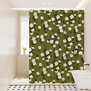 Waterdicht Stoffen Douchegordijn Botanisch Groen Blad Bloemenprint Badgordijn Met Ringen