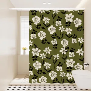 Waterdicht douchegordijn met bloemenpatroon, dikke stof voor de badkamer, eenvoudig te monteren.
